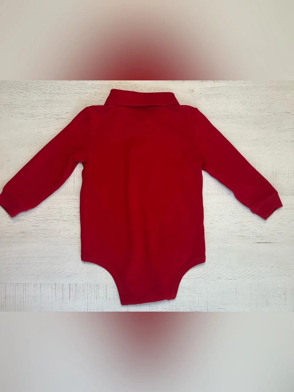 Ralph Lauren Red Long Sleeve Baby Onesie with Navy Embroidered Pony